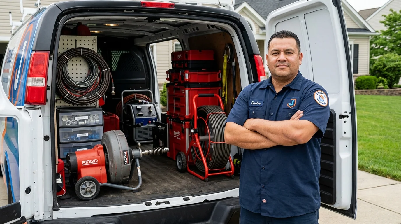 Professional drain cleaning equipment and Johns Plumbing LLC plumber in Tsaile