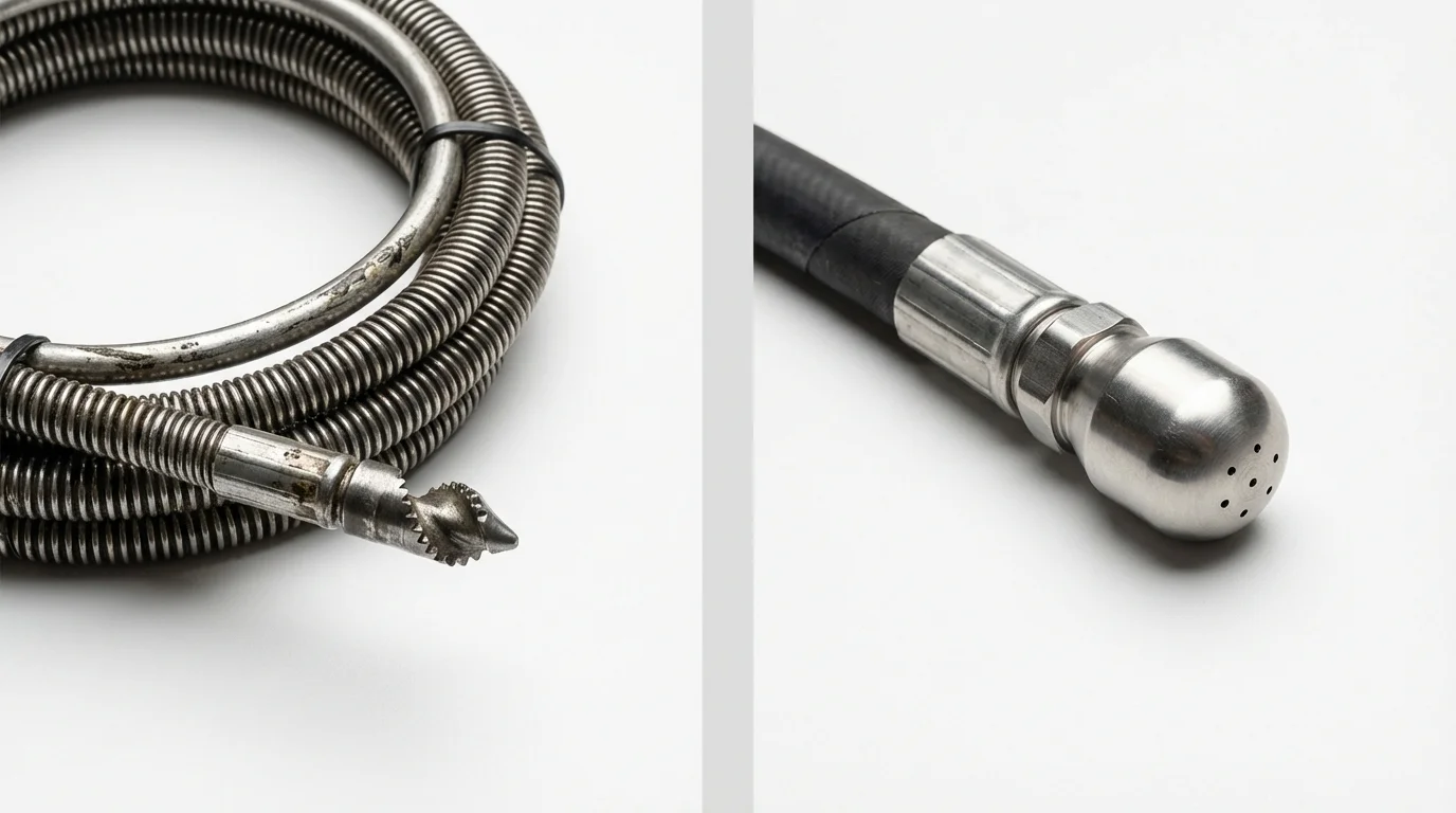 Drain snake cable and hydro jetting nozzle used for drain cleaning in Tsaile, AZ