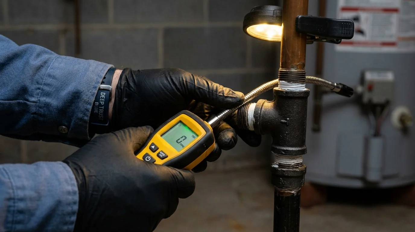Gas leak detection with electronic sniffer by Johns Plumbing LLC in Tsaile